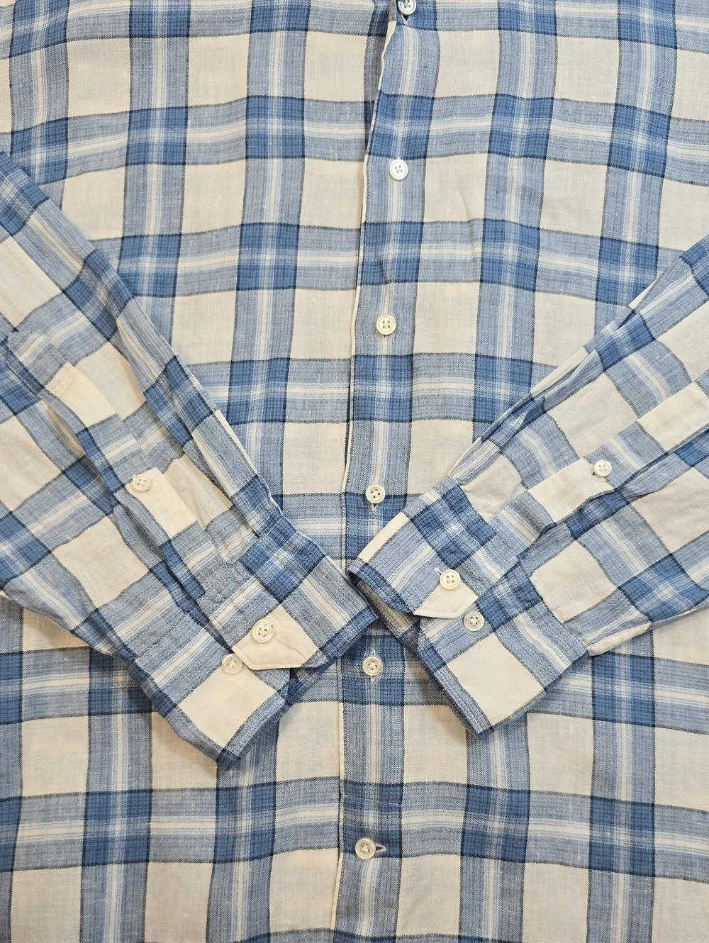 Peter Millar 100% Linen Blue Plaid Button Down Shirt Long Sleeve Sz. XL - Picture 10 of 15